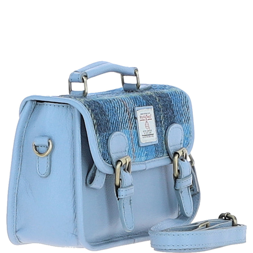 Leather & Harris Tweed Small Magnetic Satchel – Baby-blue / Blue, view 4