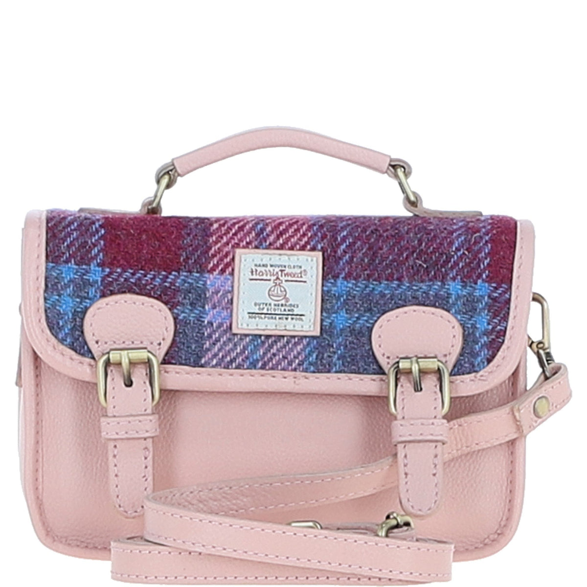 Leather & Harris Tweed Small Magnetic Satchel – Baby-Pink / Pink, view 1