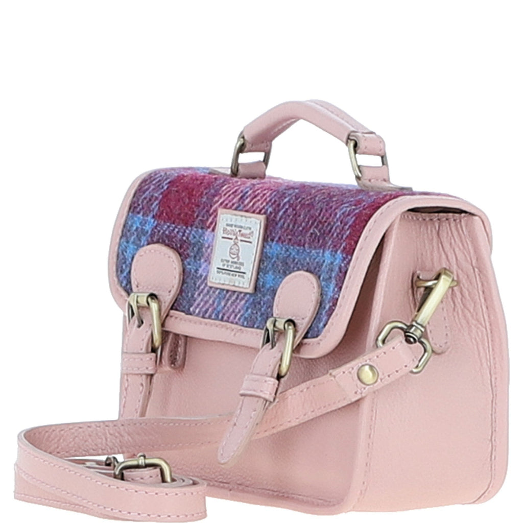 Leather & Harris Tweed Small Magnetic Satchel – Baby-Pink / Pink, view 2