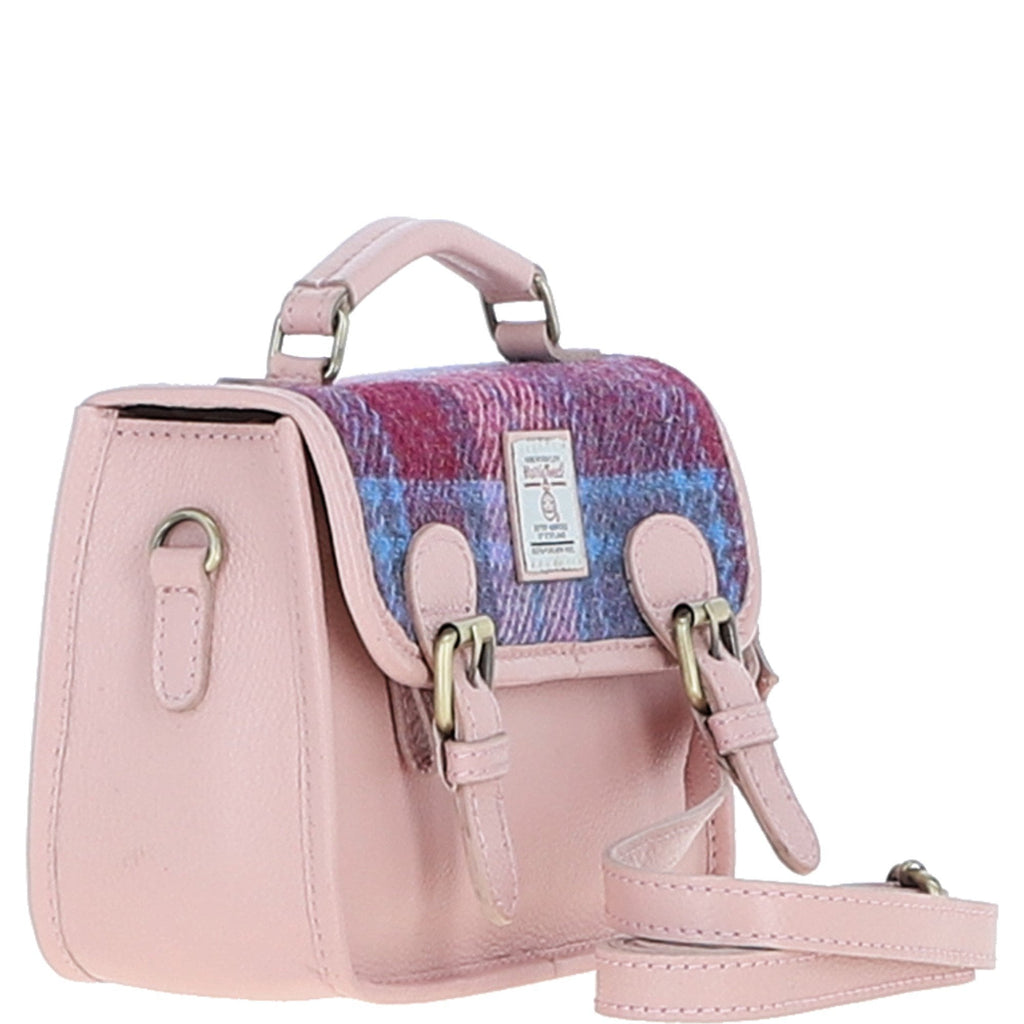 Leather & Harris Tweed Small Magnetic Satchel – Baby-Pink / Pink, view 4