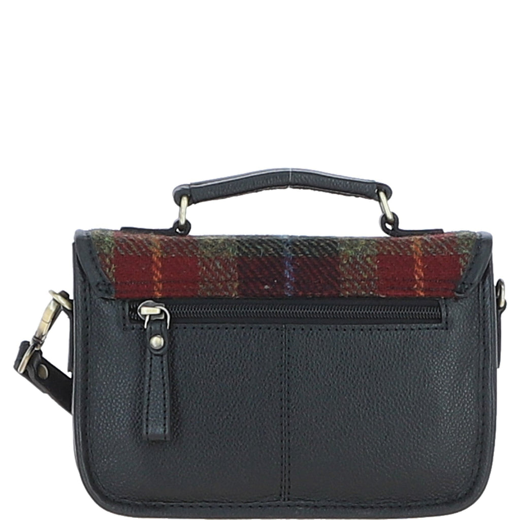 Leather & Harris Tweed Small Magnetic Satchel – Black / Green / Red, view 3