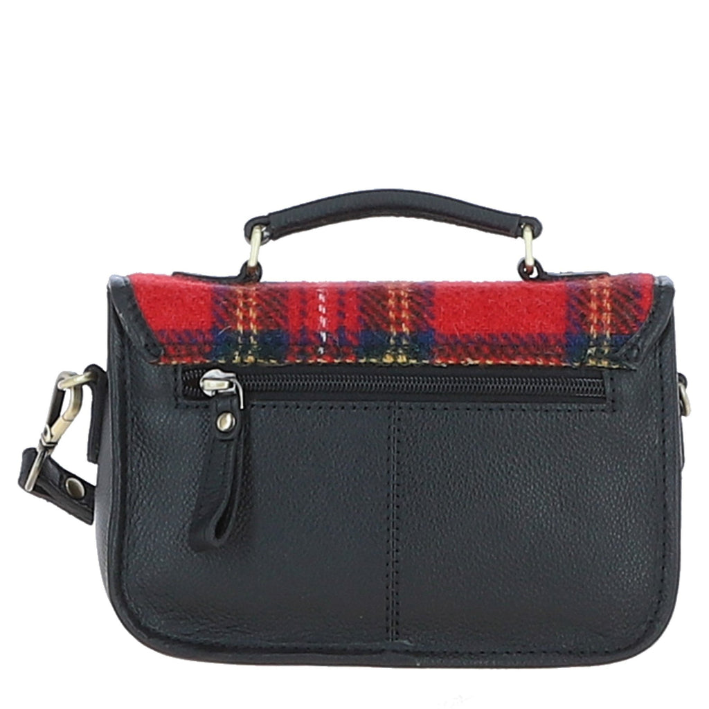 Leather & Harris Tweed Small Magnetic Satchel – Black / Red, view 3