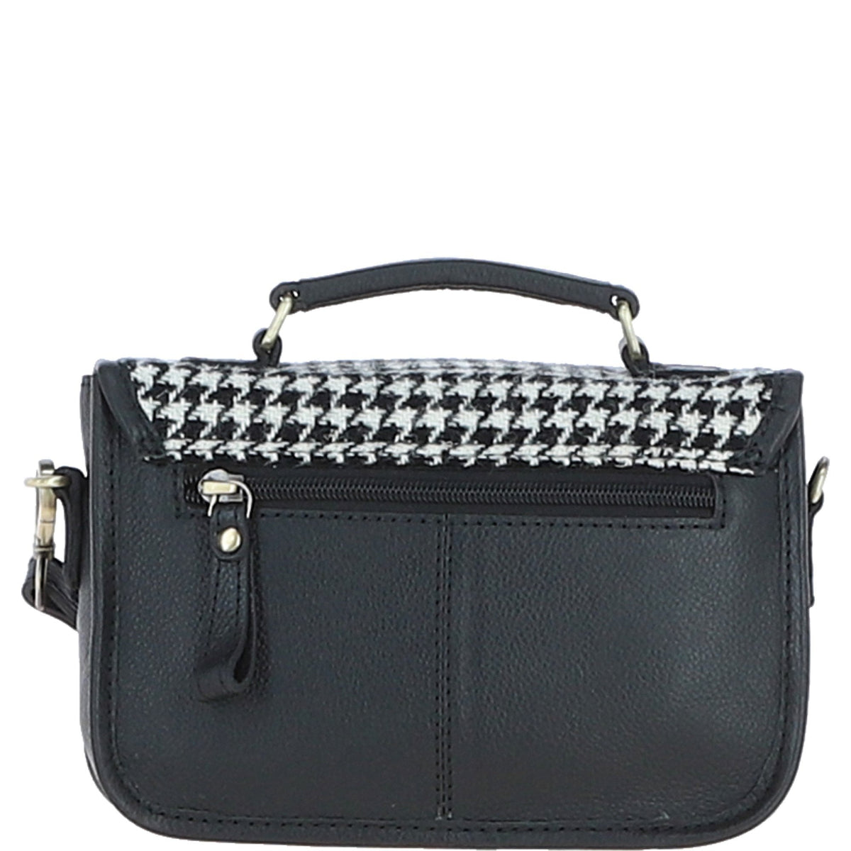 Leather & Harris Tweed Small Magnetic Satchel – Black / White, view 3