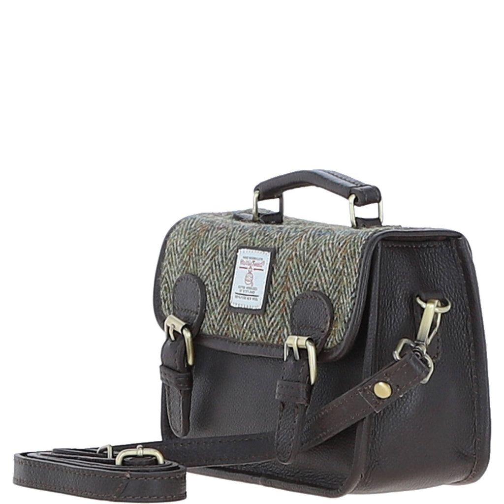 Leather & Harris Tweed Small Magnetic Satchel – Brown / Green, view 2