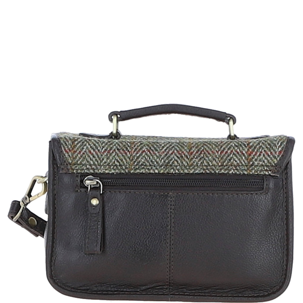 Leather & Harris Tweed Small Magnetic Satchel – Brown / Green, view 3