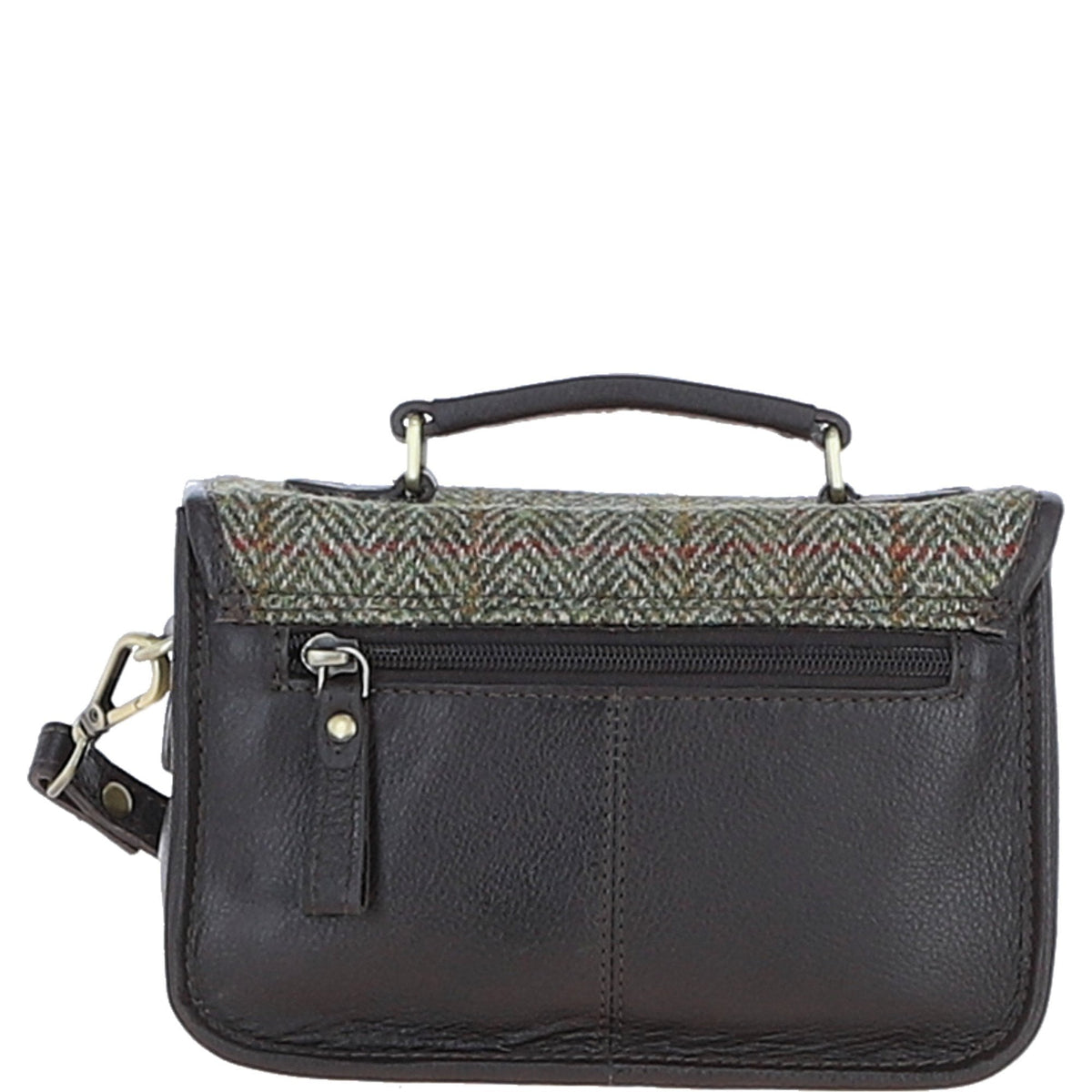 Leather & Harris Tweed Small Magnetic Satchel – Brown / Green, view 3