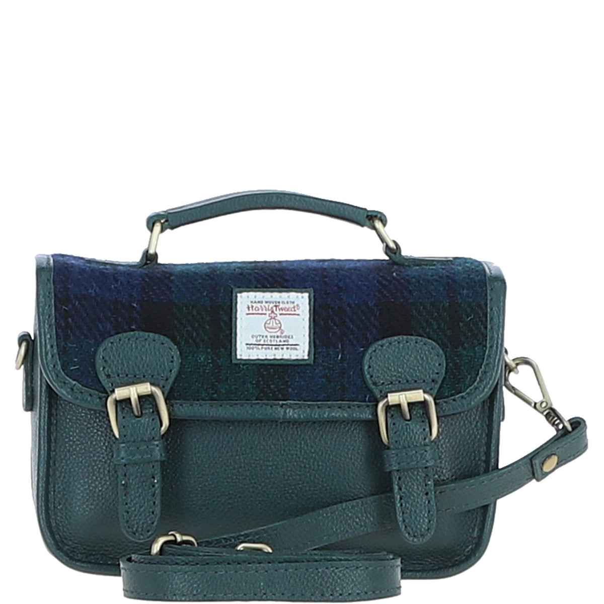 Leather & Harris Tweed Small Magnetic Satchel – Green / Watch, view 1