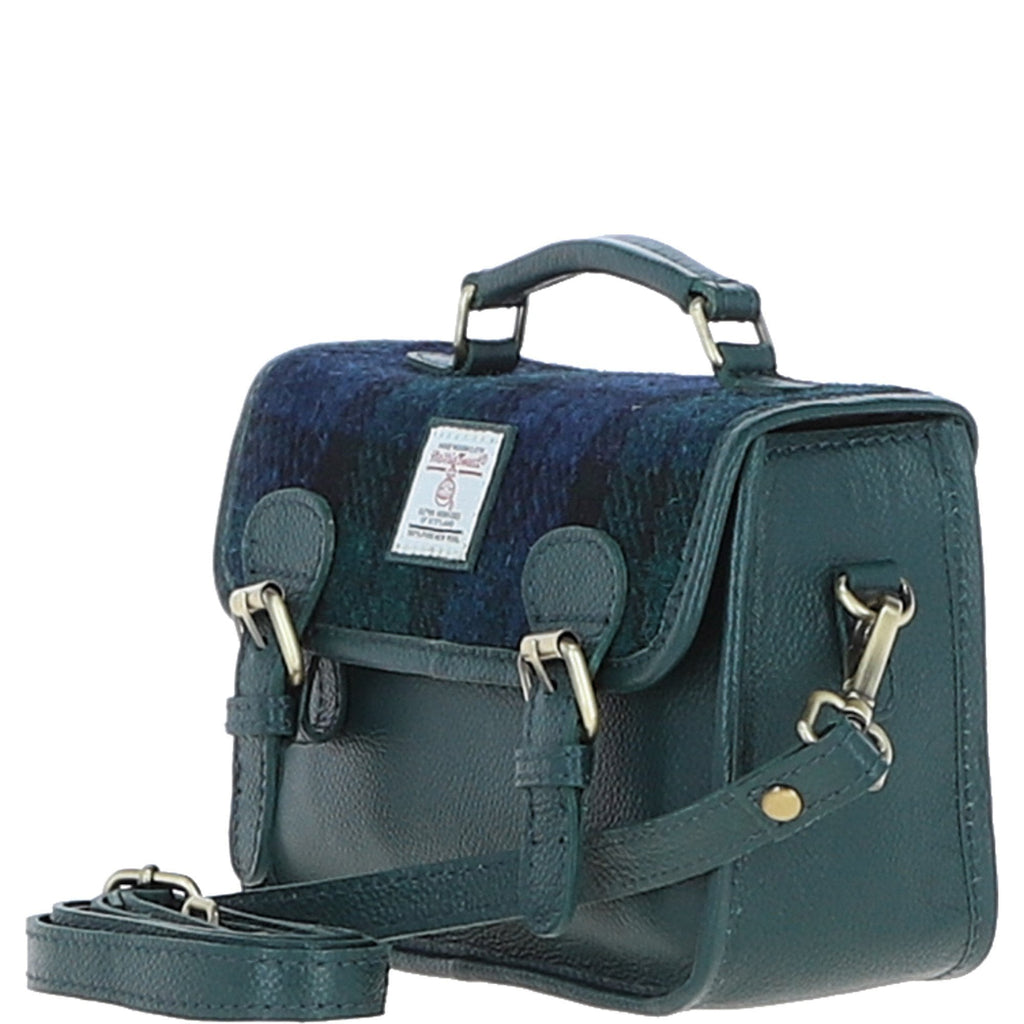 Leather & Harris Tweed Small Magnetic Satchel – Green / Watch, view 2