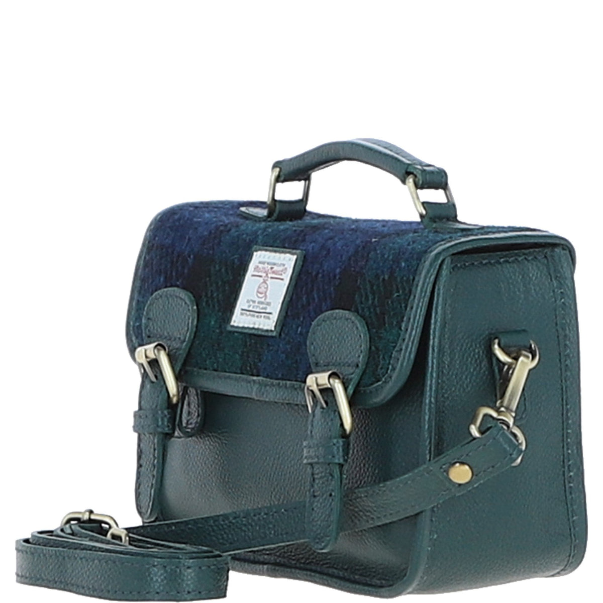 Leather & Harris Tweed Small Magnetic Satchel – Green / Watch, view 2