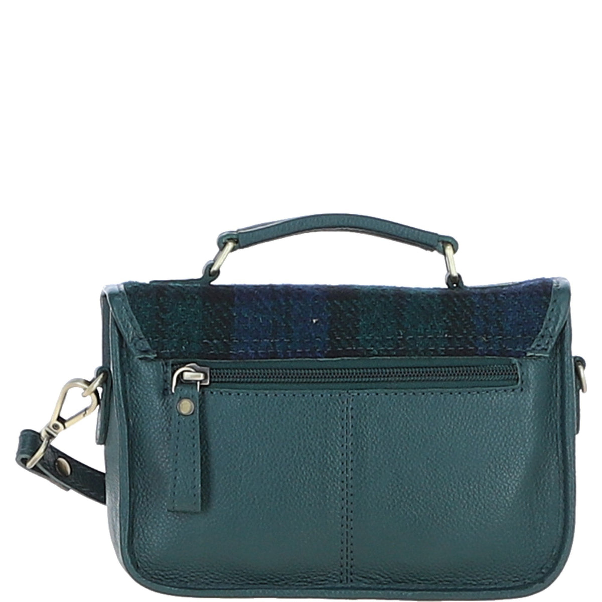 Leather & Harris Tweed Small Magnetic Satchel – Green / Watch, view 3