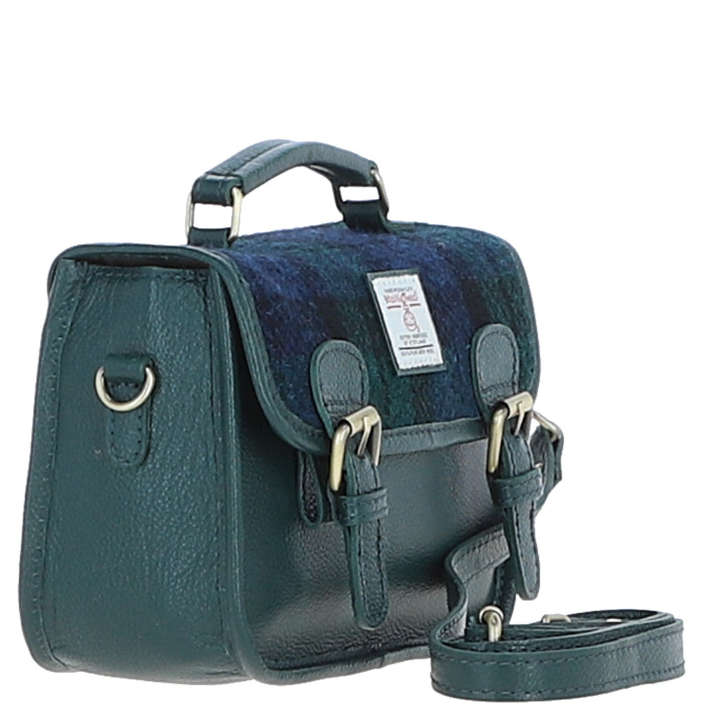 Leather & Harris Tweed Small Magnetic Satchel – Green / Watch, view 4