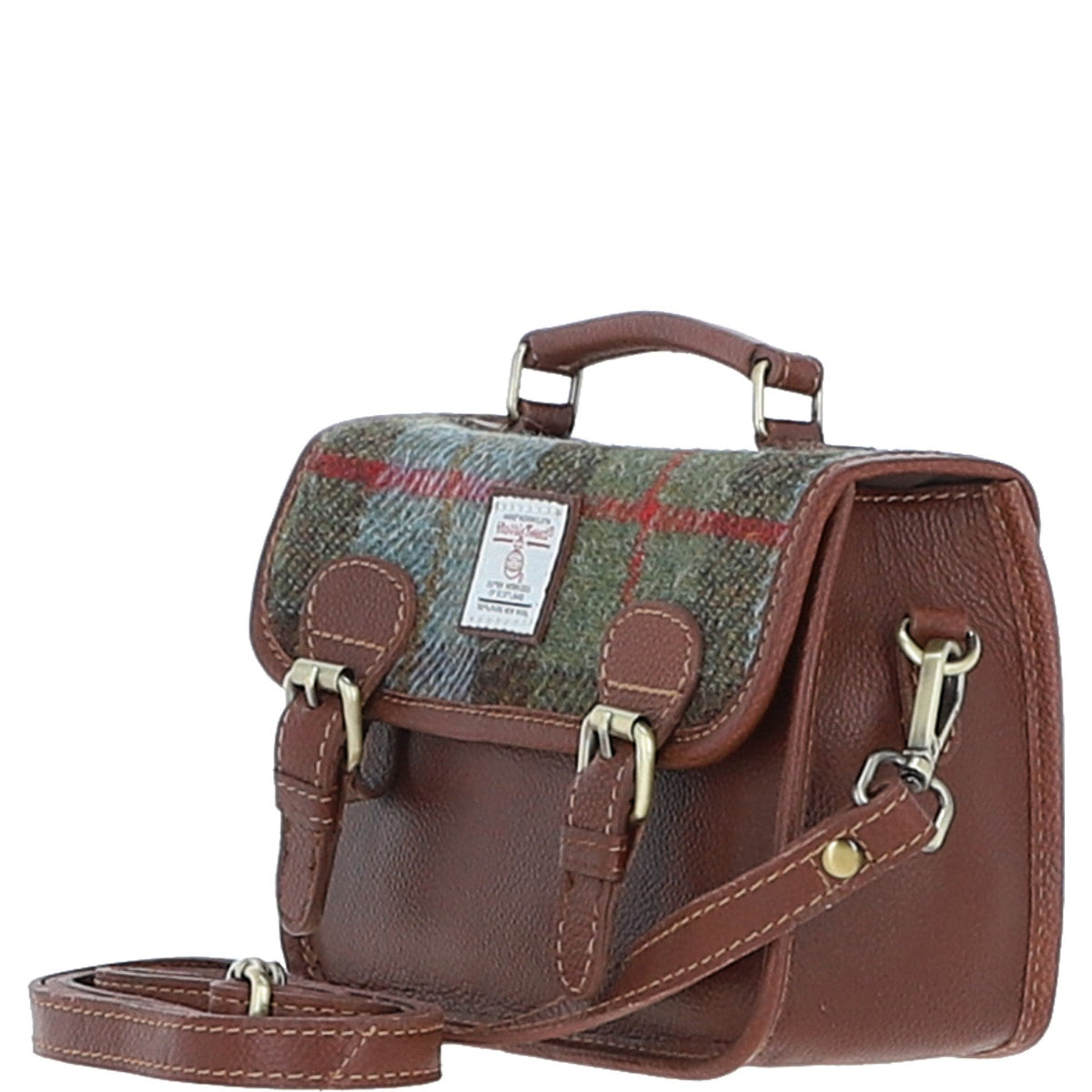 Leather & Harris Tweed Small Magnetic Satchel – Tan / Macleod, view 2