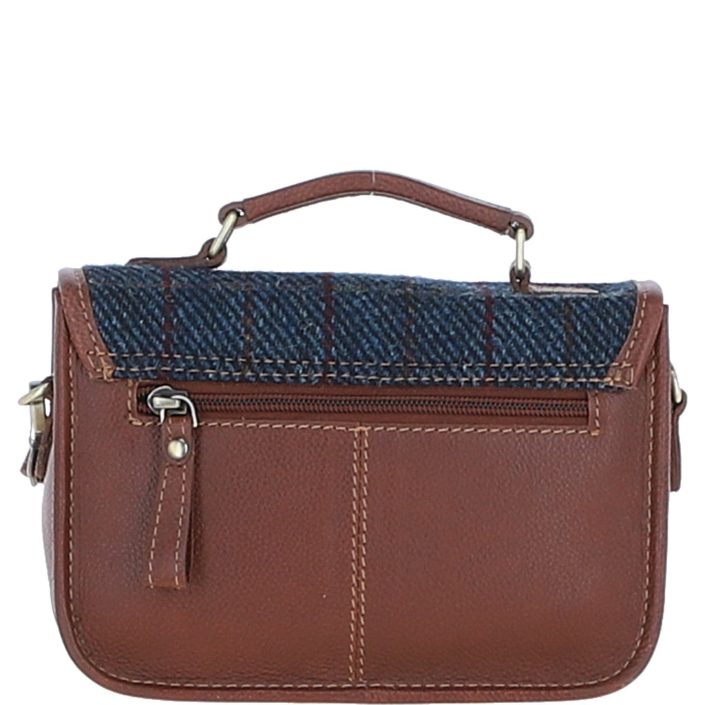 Leather & Harris Tweed Small Magnetic Satchel – Tan / Navy, view 3