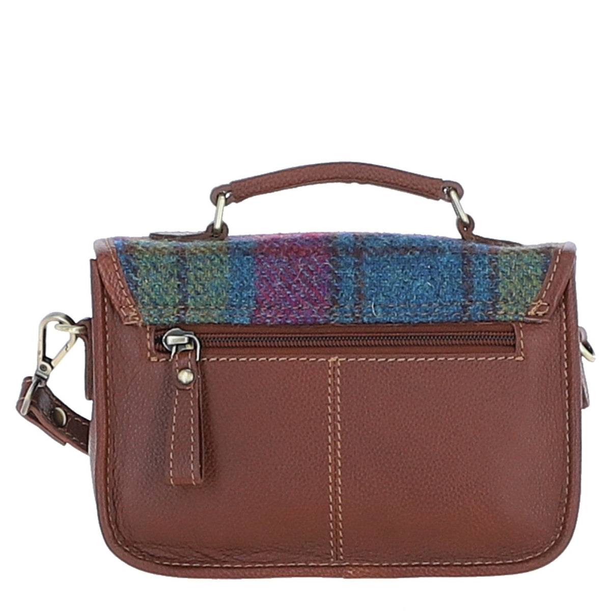 Leather & Harris Tweed Small Magnetic Satchel – Tan / Purple, view 3