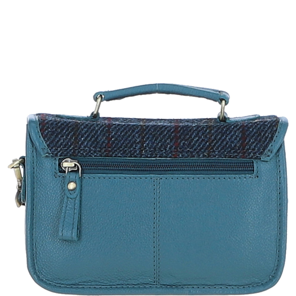 Leather & Harris Tweed Small Magnetic Satchel – Teal / Navy, view 3
