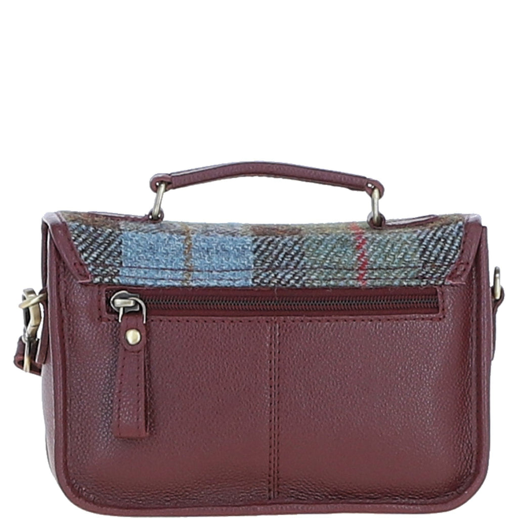 Leather & Harris Tweed Small Magnetic Satchel – Wine / Macleod, view 3