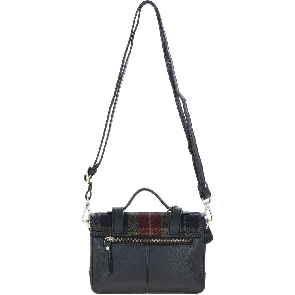 Leather & Harris Tweed Small Twist Lock Satchel – Black / Green / Red, view 3