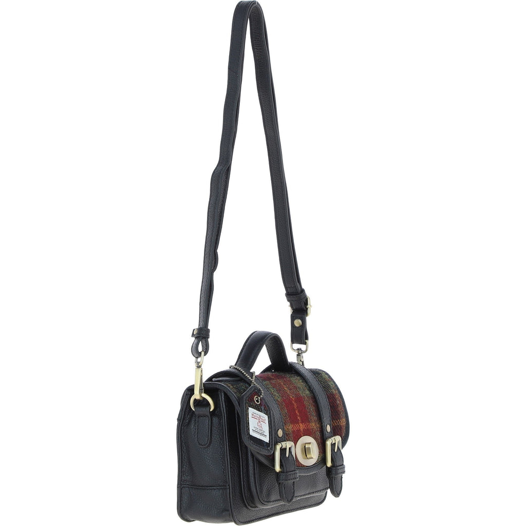 Leather & Harris Tweed Small Twist Lock Satchel – Black / Green / Red, view 4