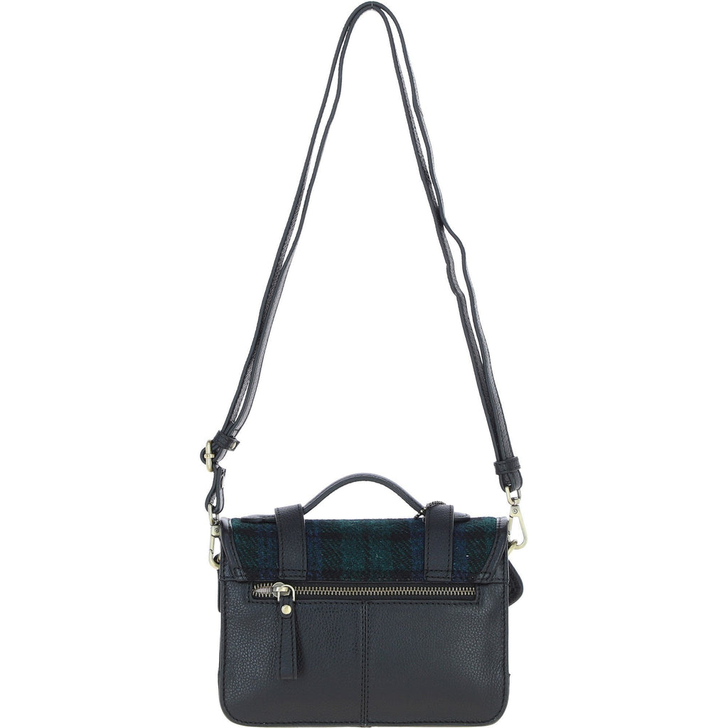 Leather & Harris Tweed Small Twist Lock Satchel – Black / Watch, view 3