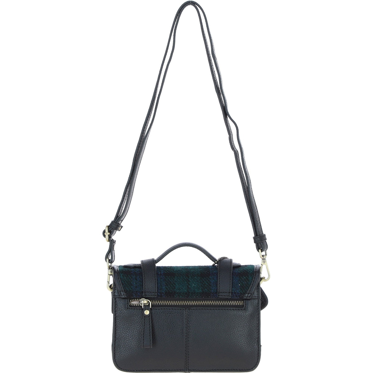 Leather & Harris Tweed Small Twist Lock Satchel – Black / Watch, view 3