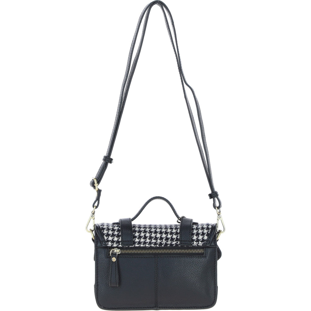 Leather & Harris Tweed Small Twist Lock Satchel – Black / White, view 3