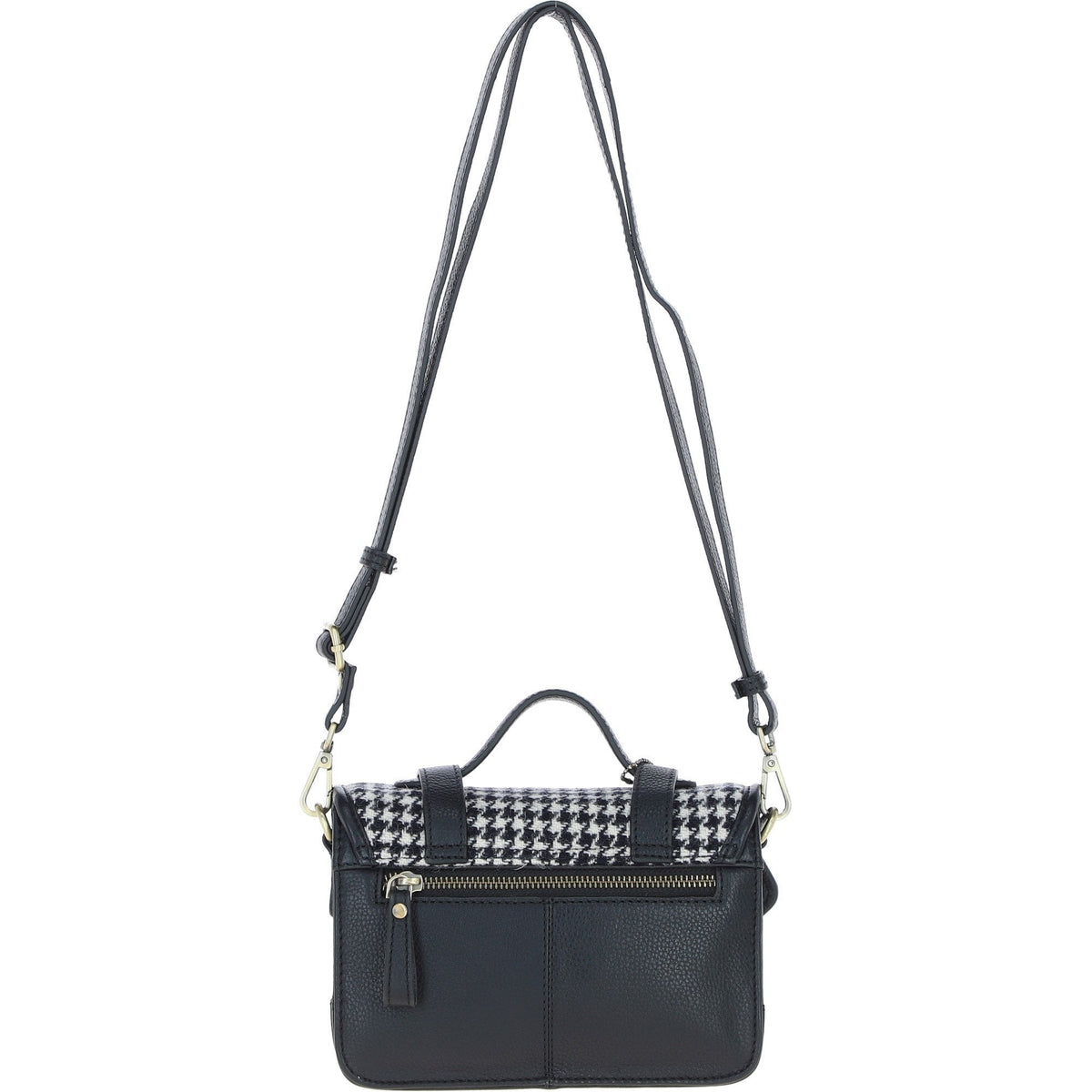 Leather & Harris Tweed Small Twist Lock Satchel – Black / White, view 3