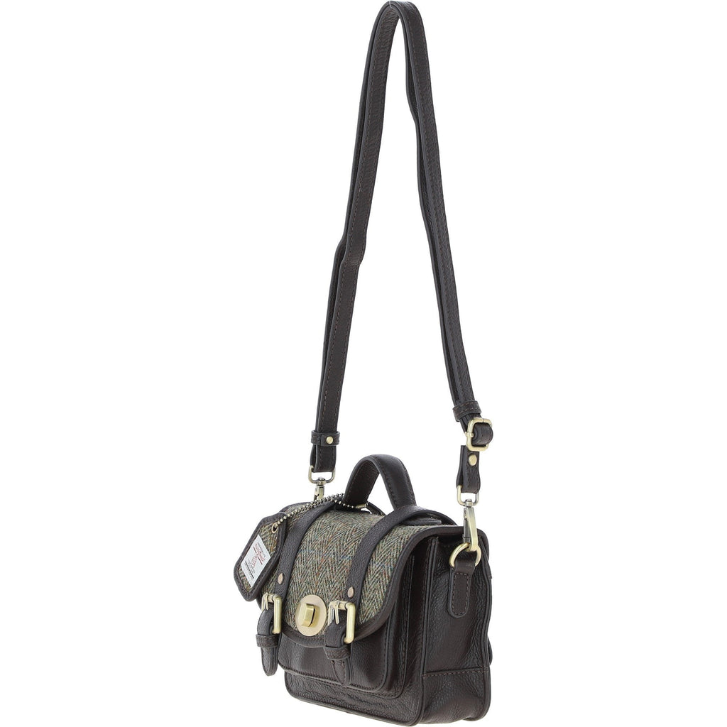 Leather & Harris Tweed Small Twist Lock Satchel – Brown / Green, view 2