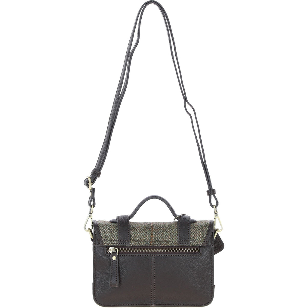 Leather & Harris Tweed Small Twist Lock Satchel – Brown / Green, view 3