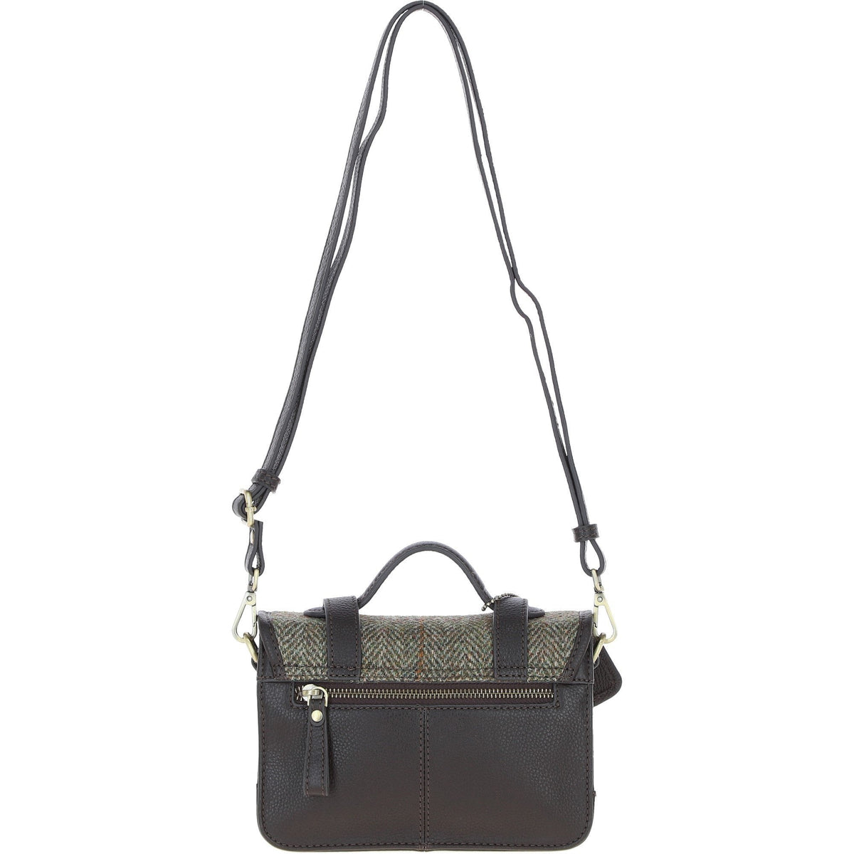 Leather & Harris Tweed Small Twist Lock Satchel – Brown / Green, view 3