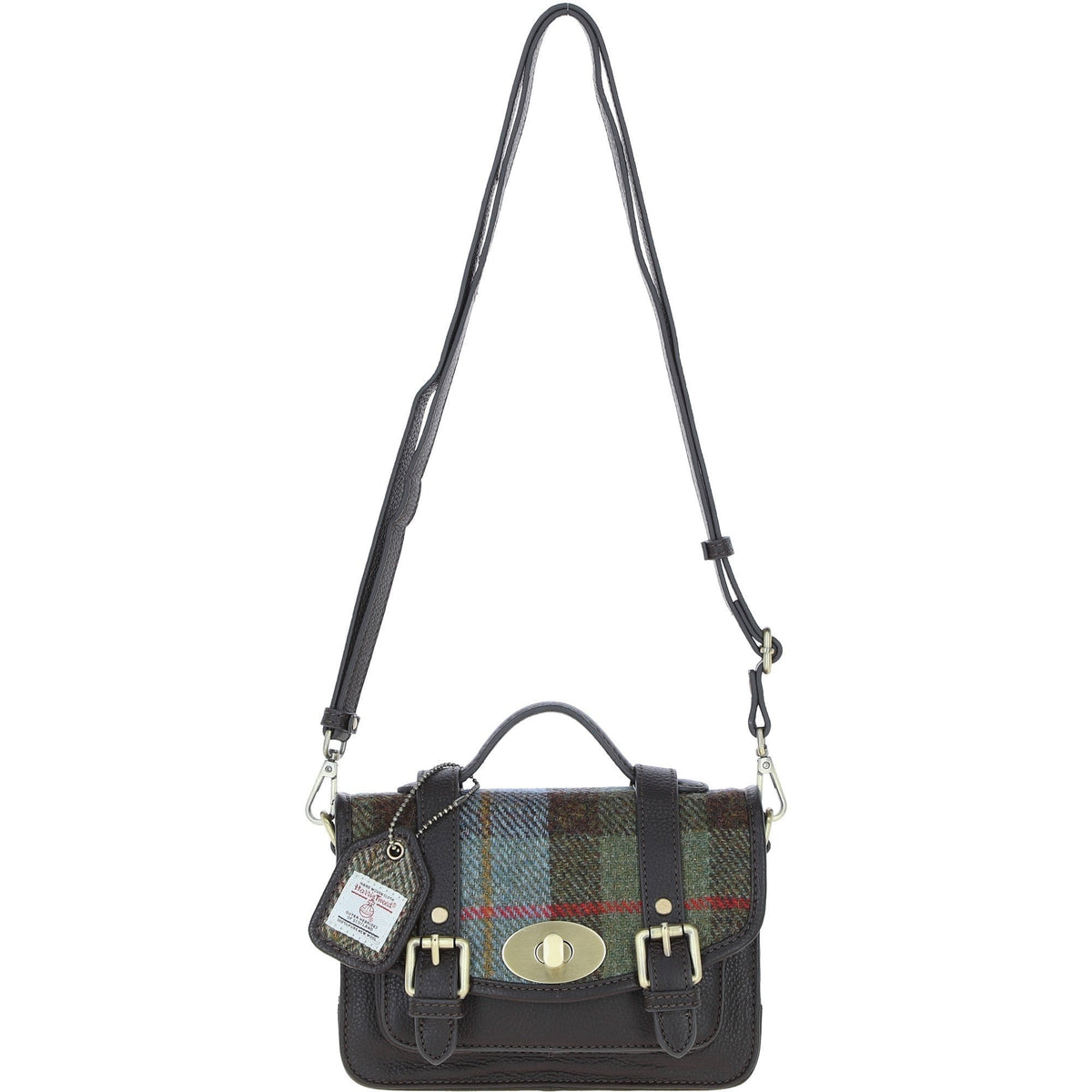Leather & Harris Tweed Small Twist Lock Satchel – Brown / Macleod, view 1