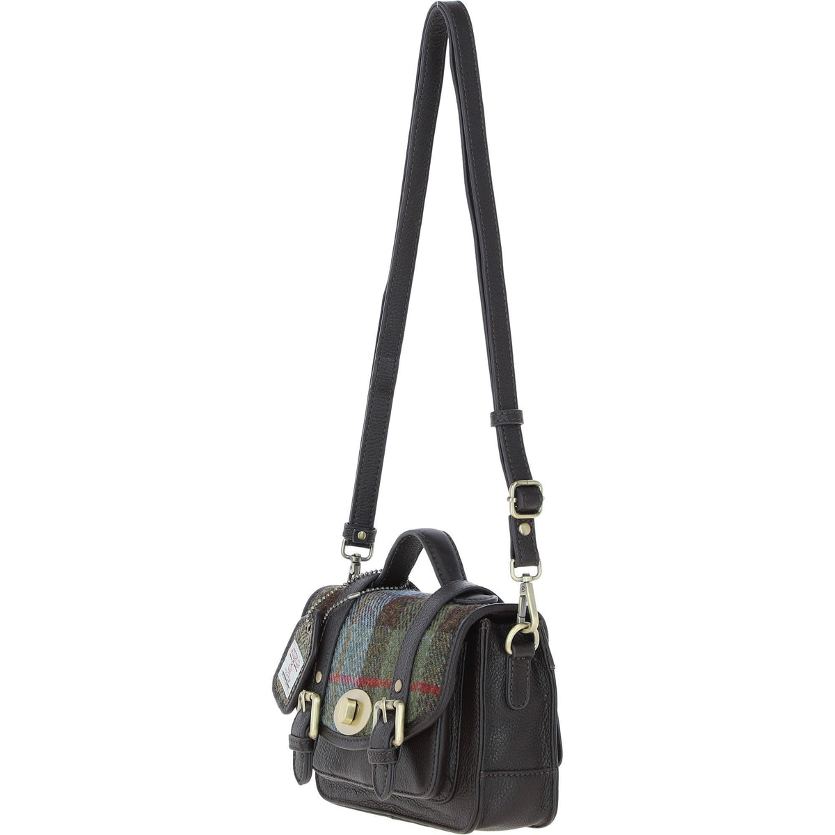 Leather & Harris Tweed Small Twist Lock Satchel – Brown / Macleod, view 2