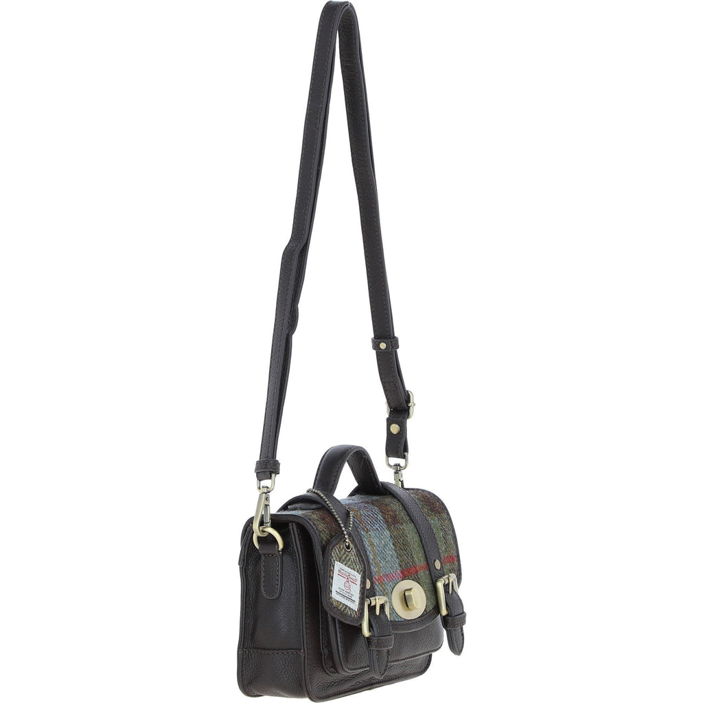 Leather & Harris Tweed Small Twist Lock Satchel – Brown / Macleod, view 4