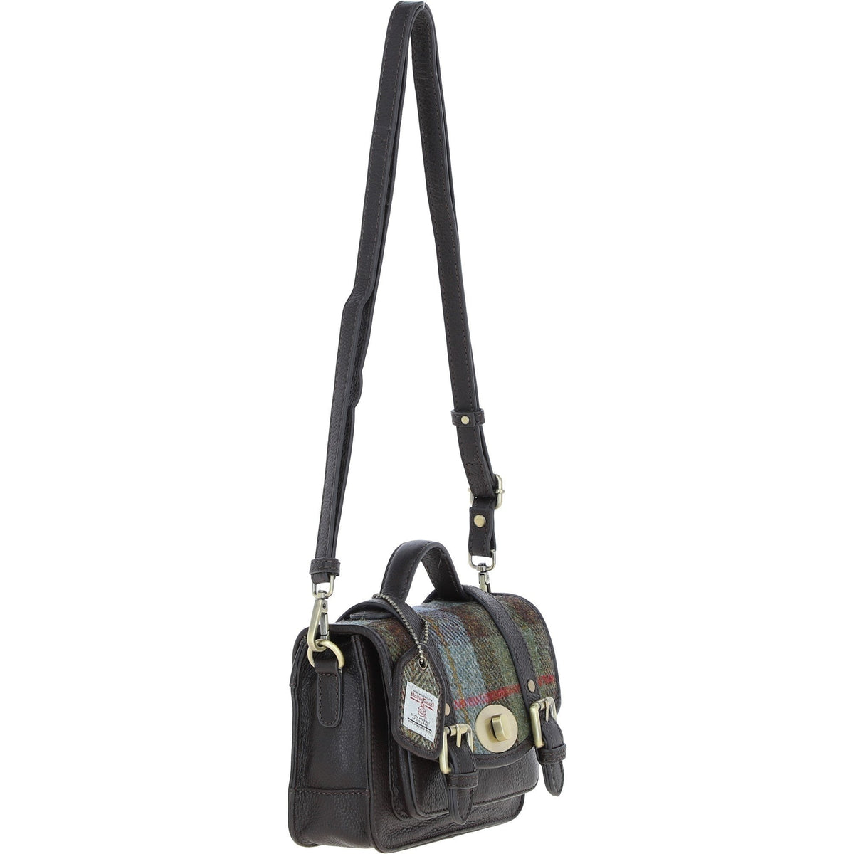 Leather & Harris Tweed Small Twist Lock Satchel – Brown / Macleod, view 4