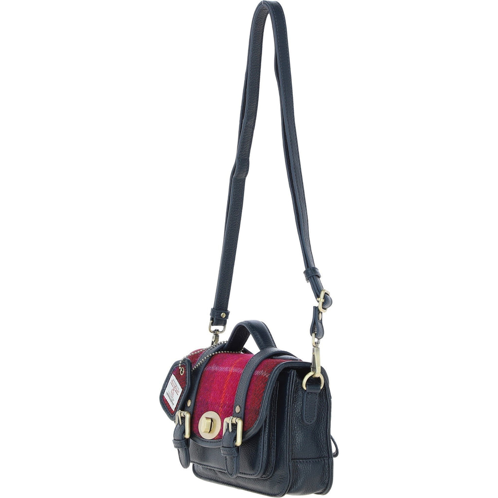 Leather & Harris Tweed Small Twist Lock Satchel – Navy / Pink, view 2