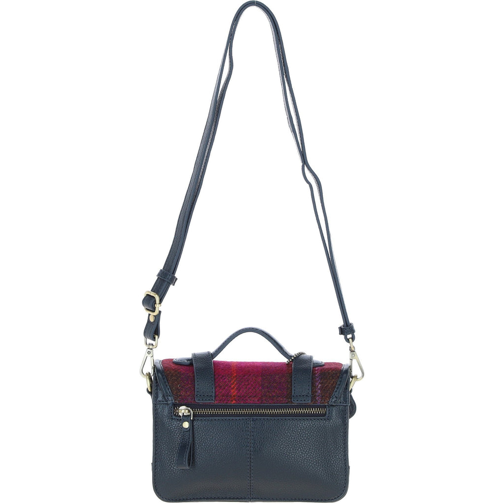 Leather & Harris Tweed Small Twist Lock Satchel – Navy / Pink, view 3