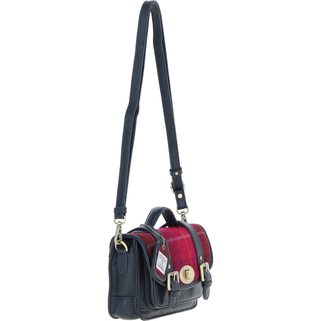 Leather & Harris Tweed Small Twist Lock Satchel – Navy / Pink, view 4