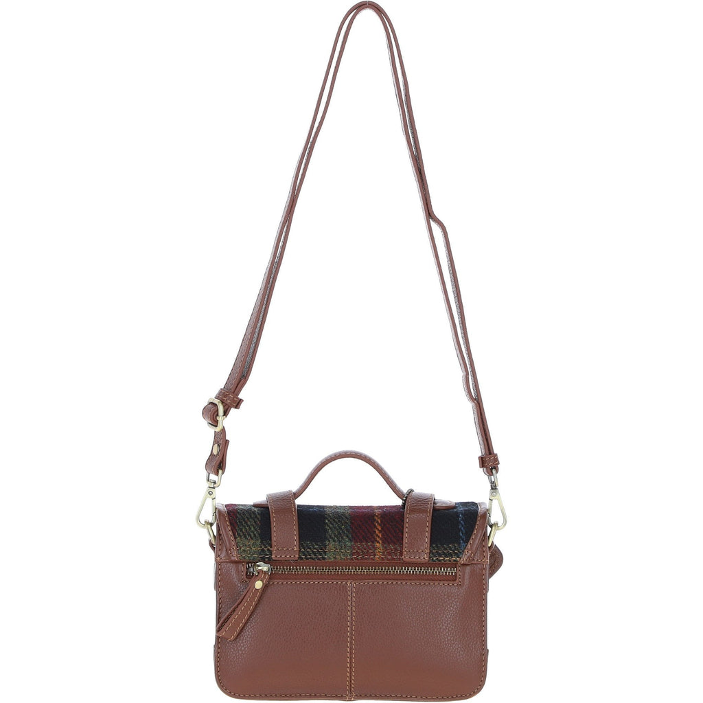 Leather & Harris Tweed Small Twist Lock Satchel – Tan / Green / Red, view 3