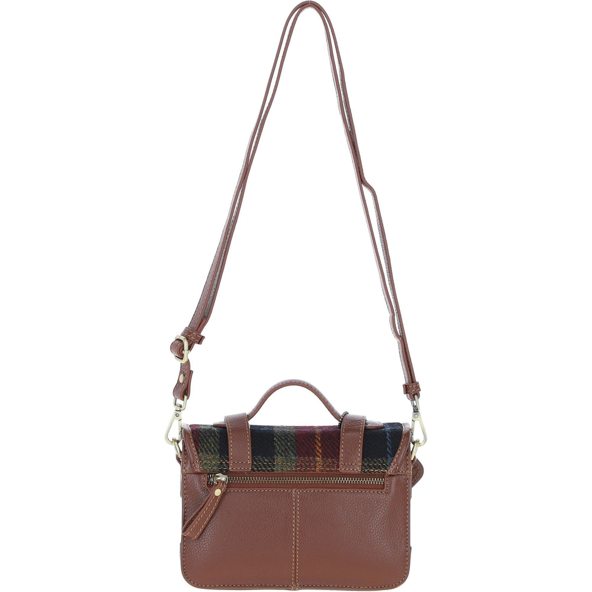 Leather & Harris Tweed Small Twist Lock Satchel – Tan / Green / Red, view 3