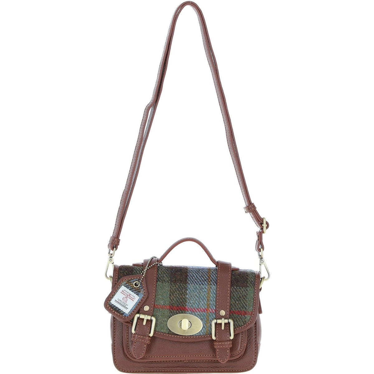 Leather & Harris Tweed Small Twist Lock Satchel – Tan / Macleod, view 1