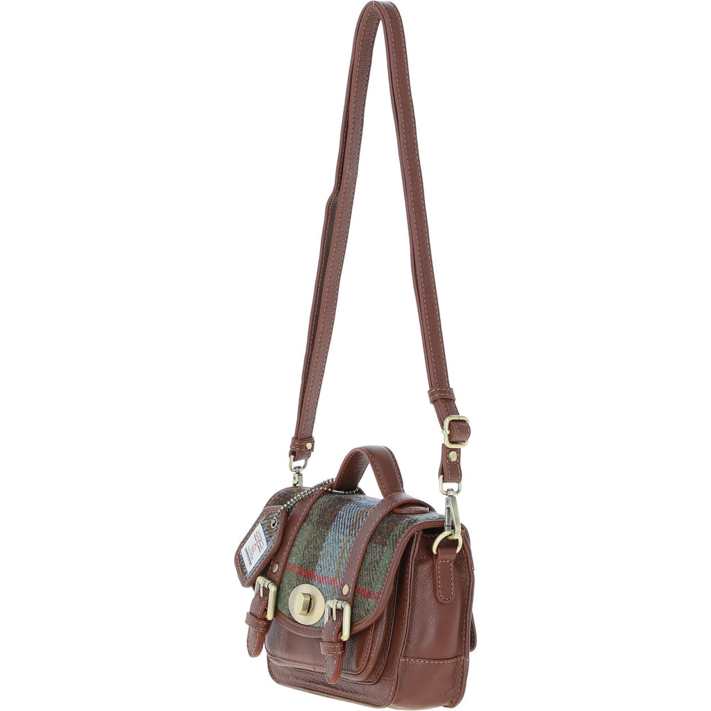 Leather & Harris Tweed Small Twist Lock Satchel – Tan / Macleod, view 2