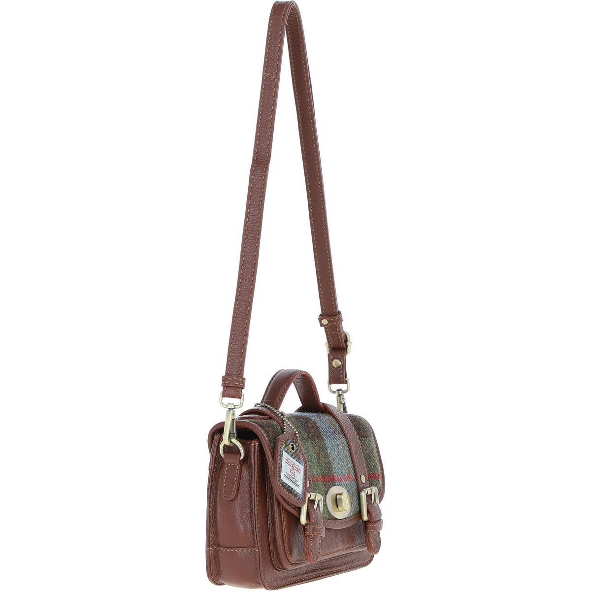Leather & Harris Tweed Small Twist Lock Satchel – Tan / Macleod, view 4