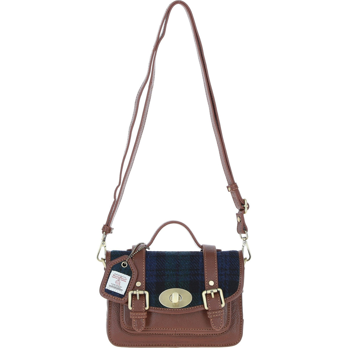 Leather & Harris Tweed Small Twist Lock Satchel – Tan / Watch, view 1
