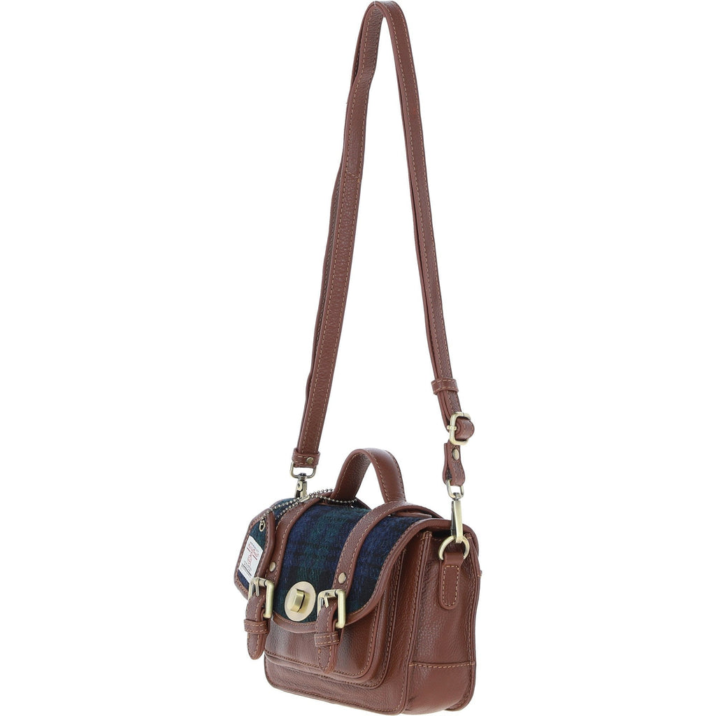 Leather & Harris Tweed Small Twist Lock Satchel – Tan / Watch, view 2