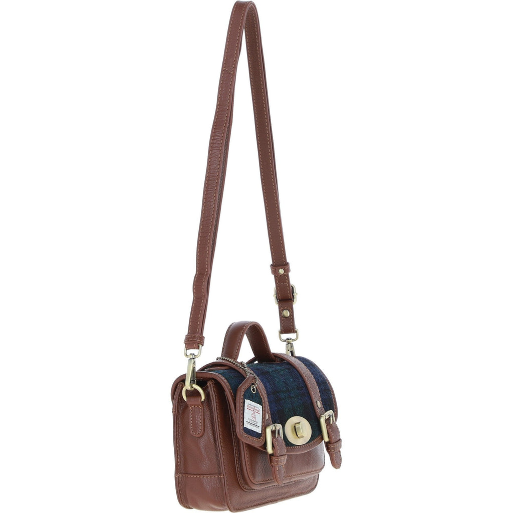 Leather & Harris Tweed Small Twist Lock Satchel – Tan / Watch, view 4