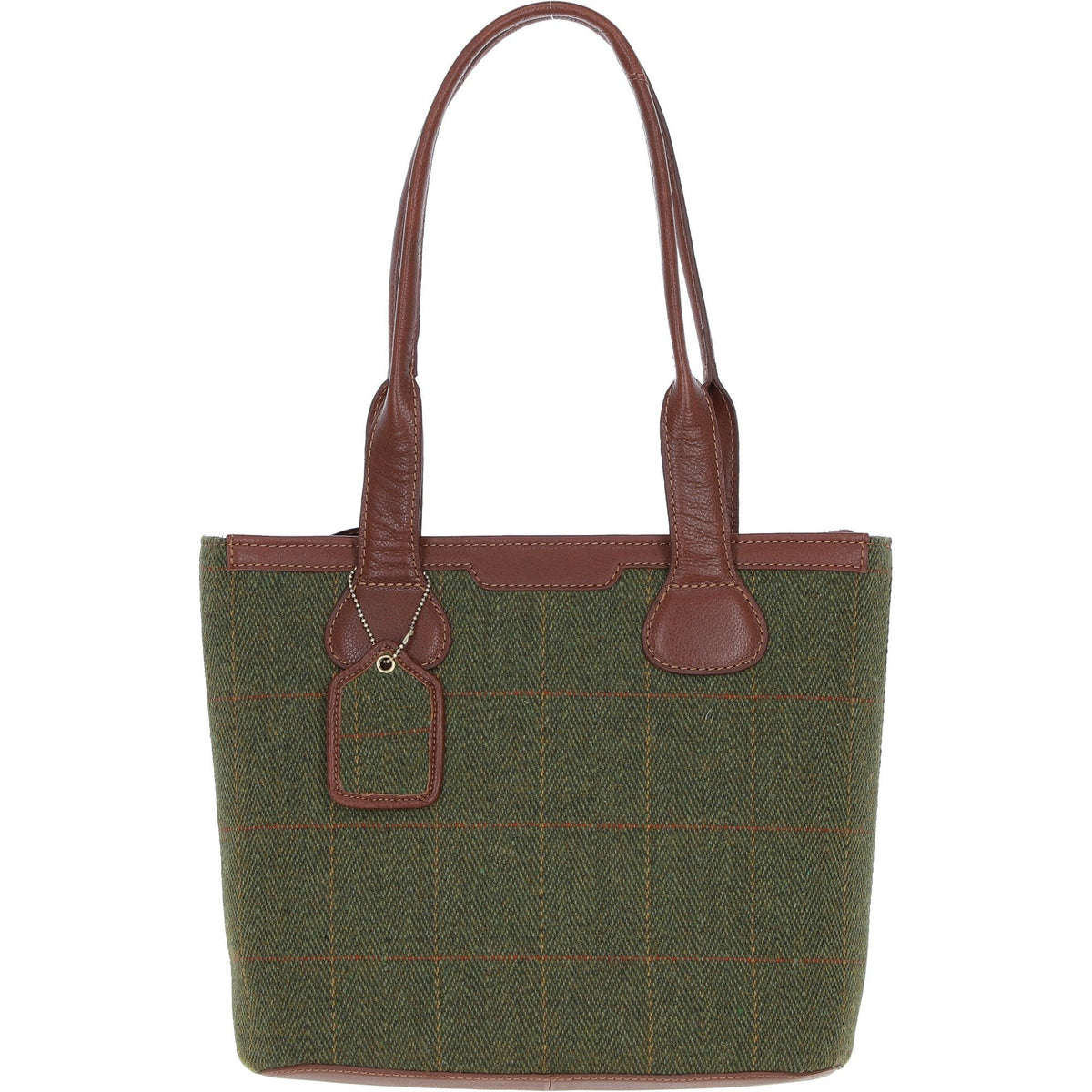Leather & Tweed Shopper Shoulder Bag – Tan / Green Check, view 1