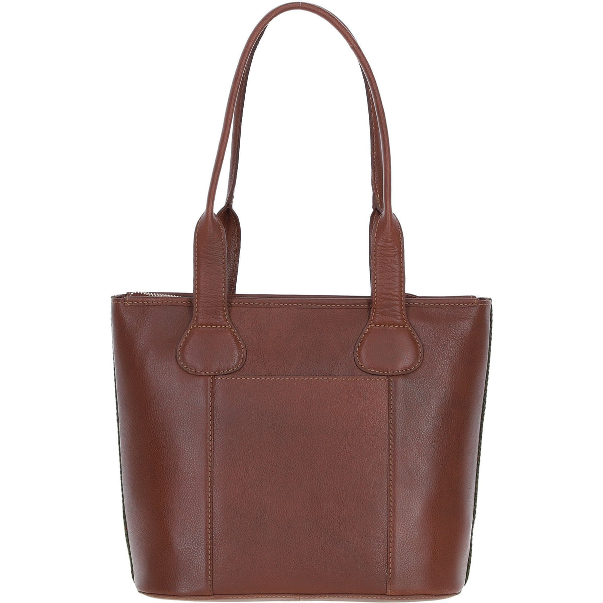 Leather & Tweed Shopper Shoulder Bag – Tan / Green Check, view 3