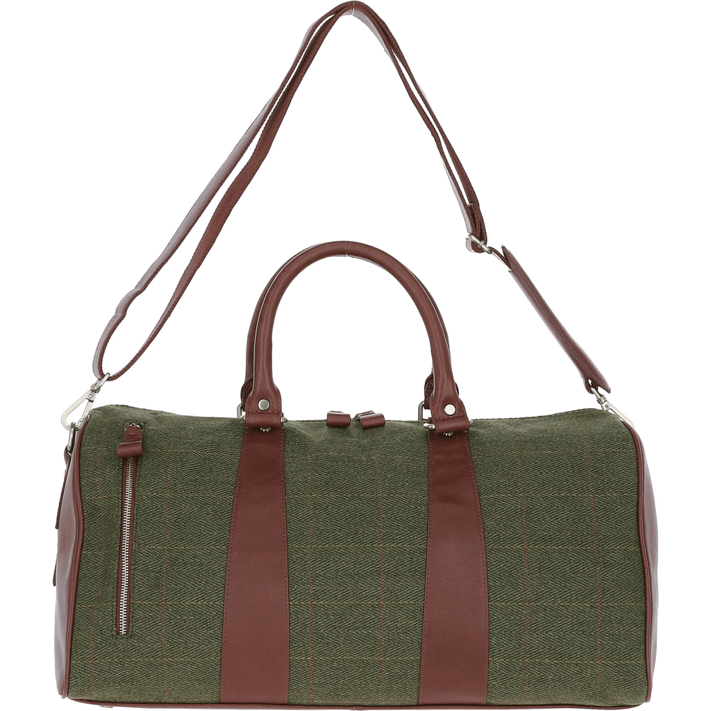 Leather & Tweed Large Holdall – Tan / Green Check, view 1
