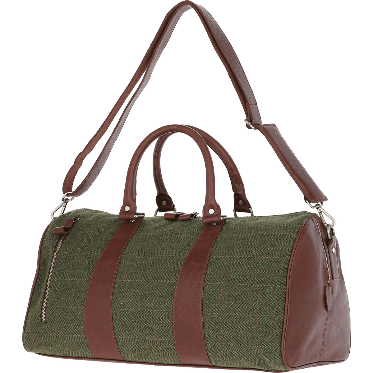 Leather & Tweed Large Holdall – Tan / Green Check, view 3