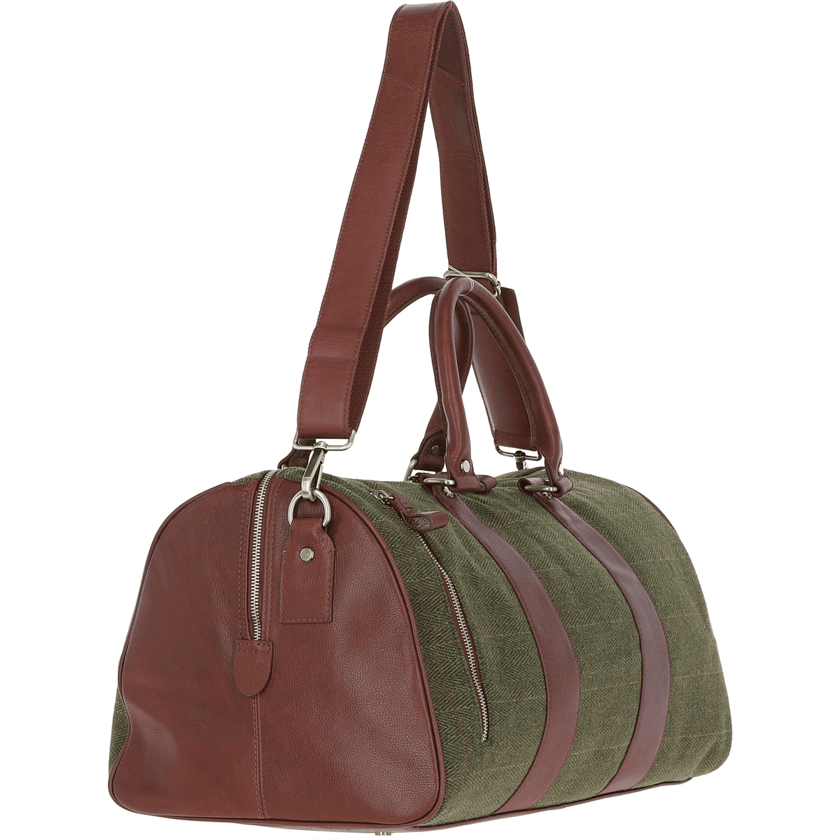 Leather & Tweed Large Holdall – Tan / Green Check, view 4