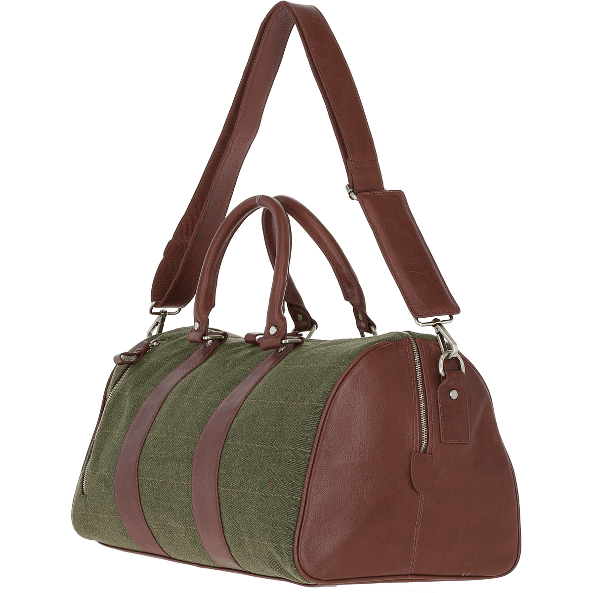 Leather & Tweed Large Holdall – Tan / Green Check, view 5